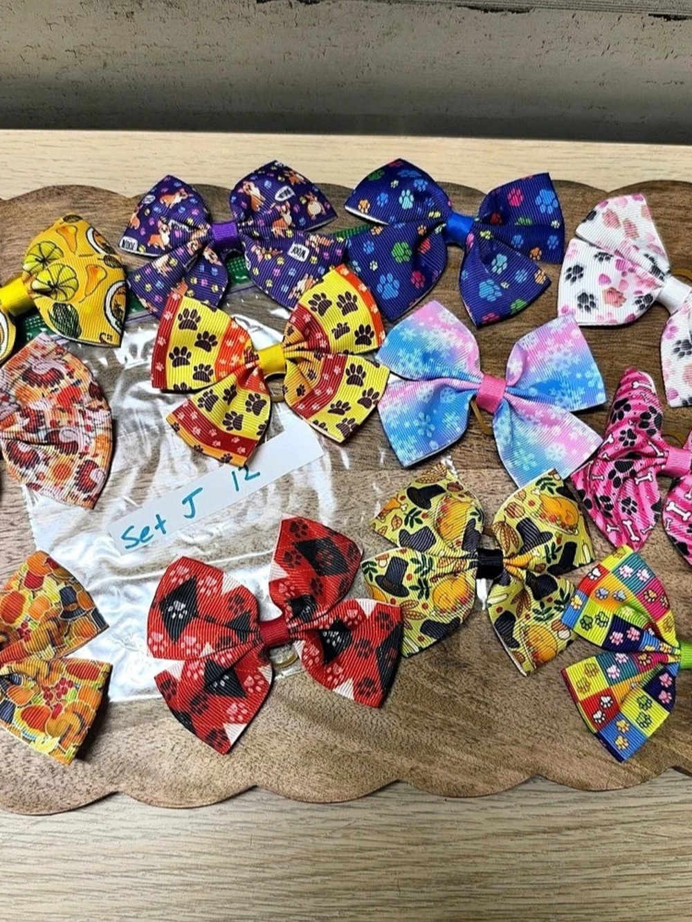 Dog Multicolor Animal Print Hair Bows Set of 12 Set J
